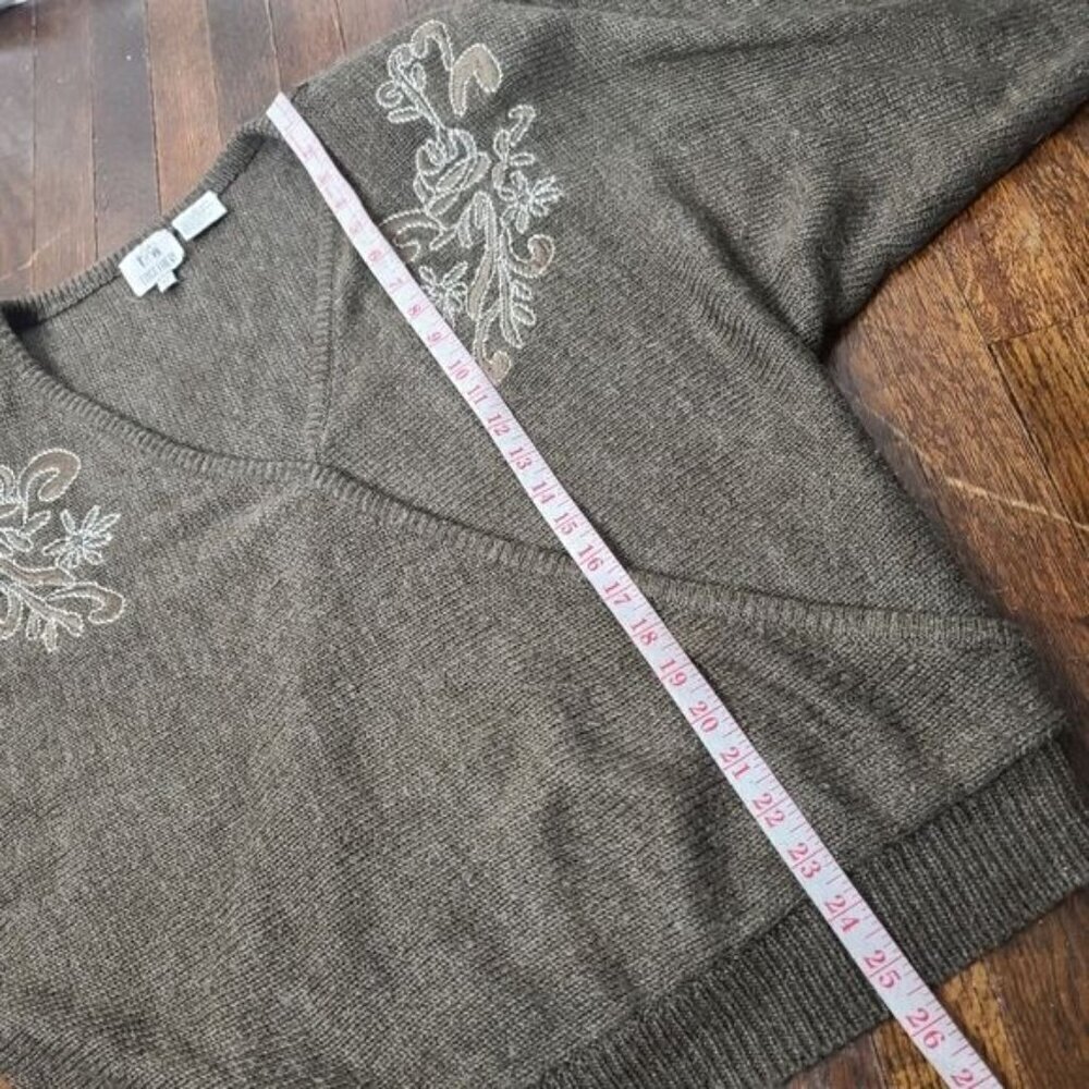 Vintage Brown Western Floral Embroidery Dolman Sleeve Cozy Sweater - Picture 9 of 12